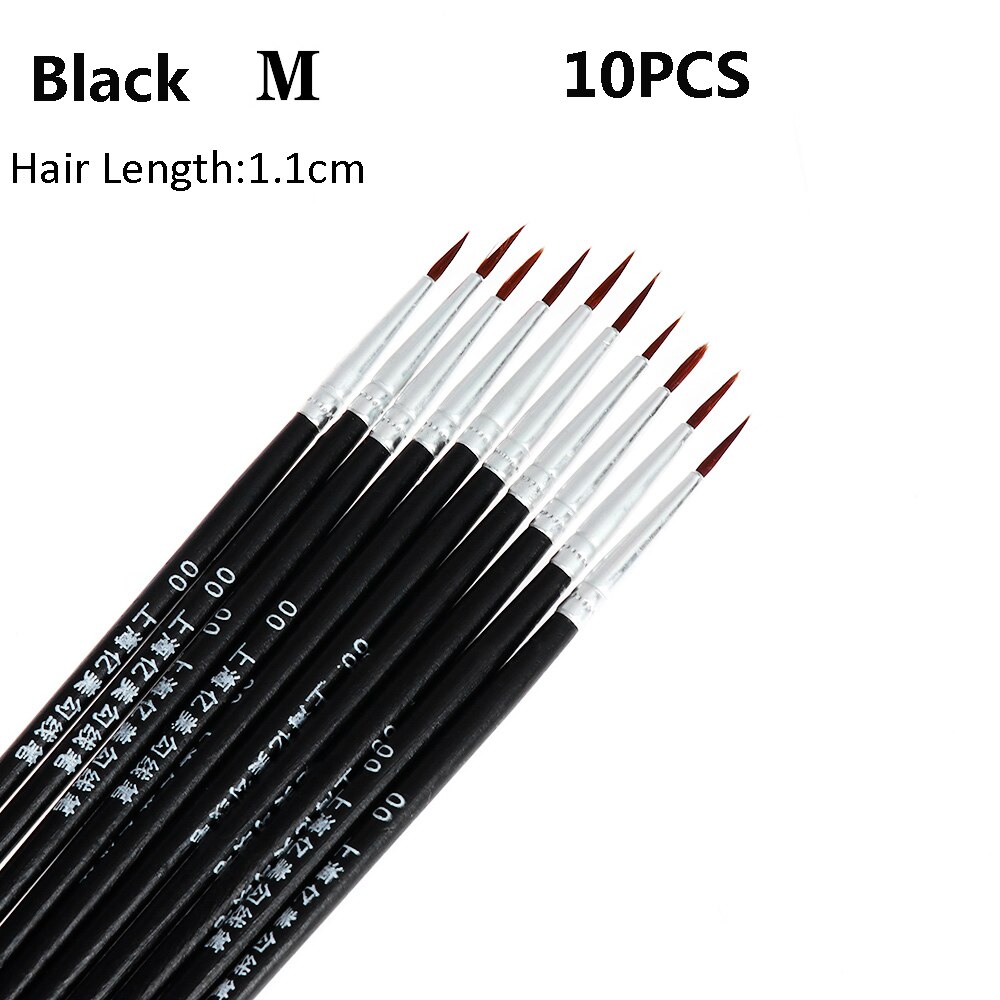 10PCS Acryl Holz Hand Gemalt Dünne Malerei Pinsel Feine Nylon Haar Haken Linie Stift Zeichnung Kunst Liefert Rot/ schwarz/Weiß Stift: Black M