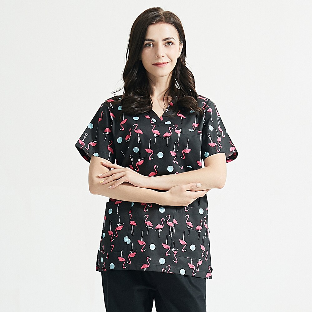 Beautician suits Short-sleeve beauty salon work suit woman print Scrubs Tops/pant costume women V-neck scrubs uniforms