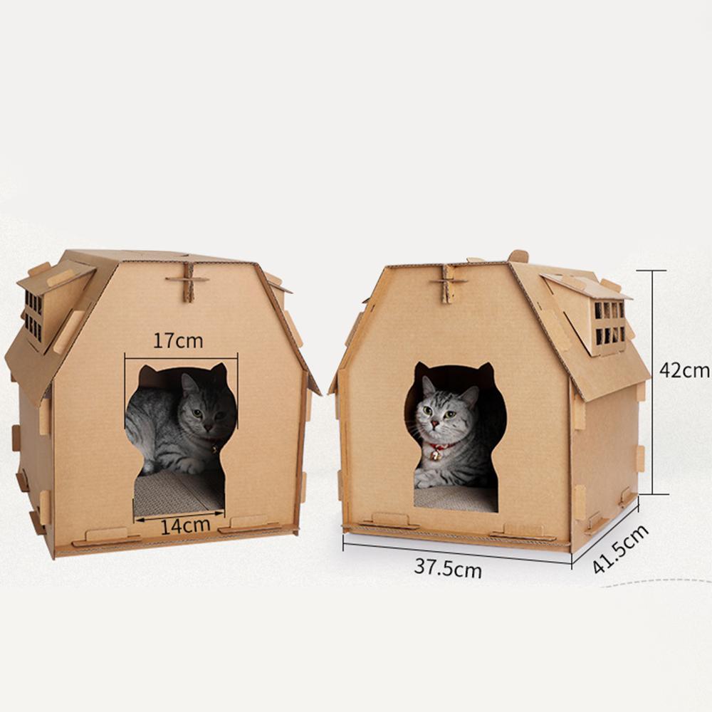 Tools Cat House Carton Box DIY Scratch Board Pet Kitten Have Small Window Indoor Self Assembly Corrugated Paper Toys Supplies