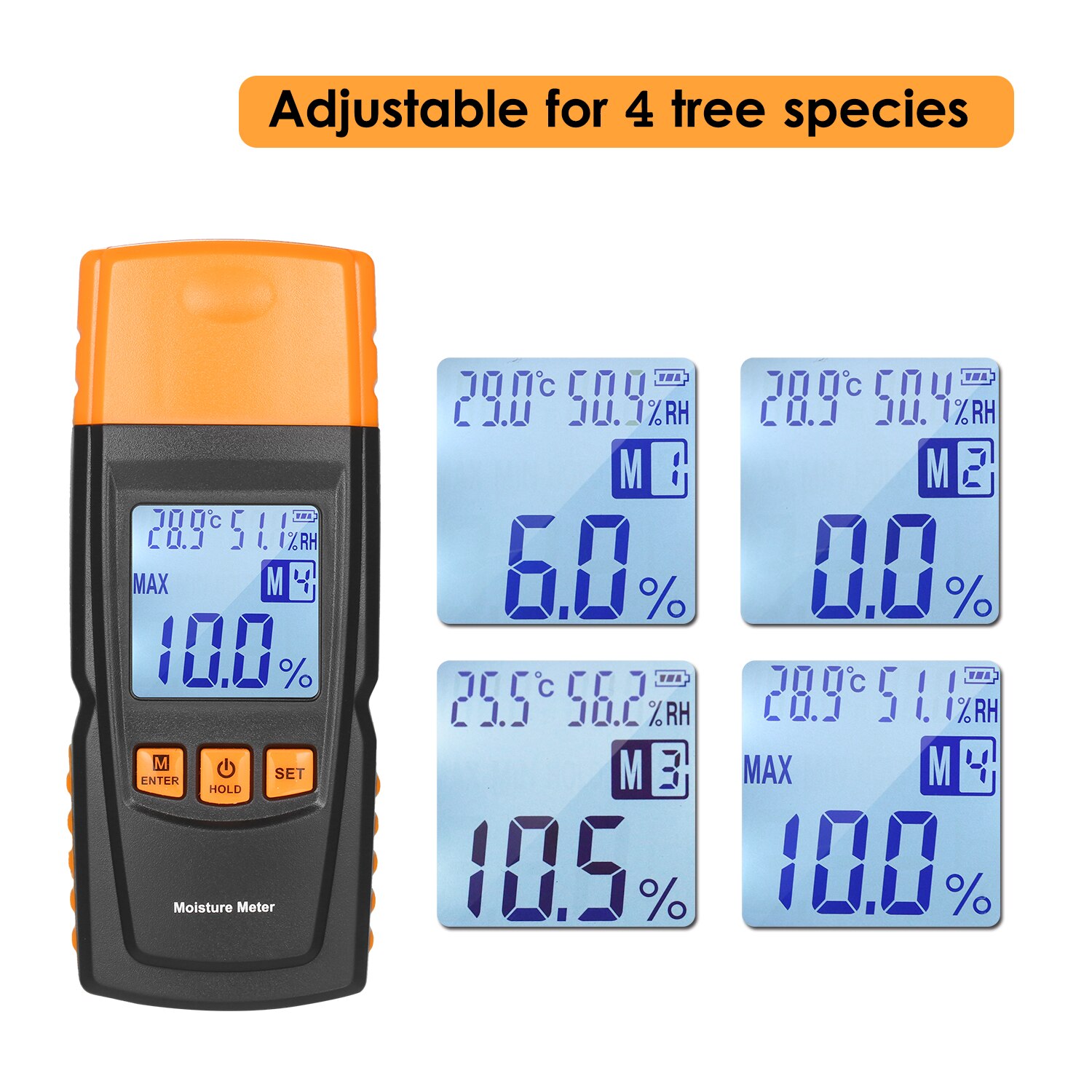 3-in-1 Digital Wood Moisture Meter Firewood Water Content Analyzer Ambient Temperature+Humidity+Wood Moisture Tester