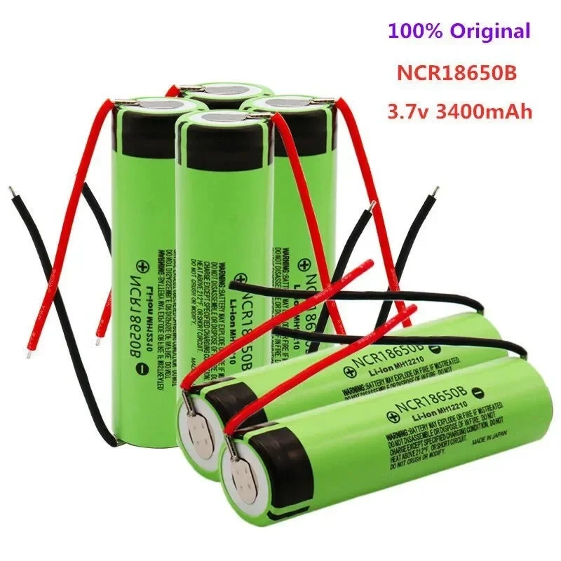 18650 battery 34B 3.7v 3400mAh ncr18650 rechargeable lithium battery 18650 battery DIY cable