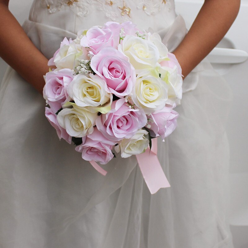 Lilla pæon brudebuketter bryllup blomster kunstige bryllup buket de mariage rose: Pink-elfenben