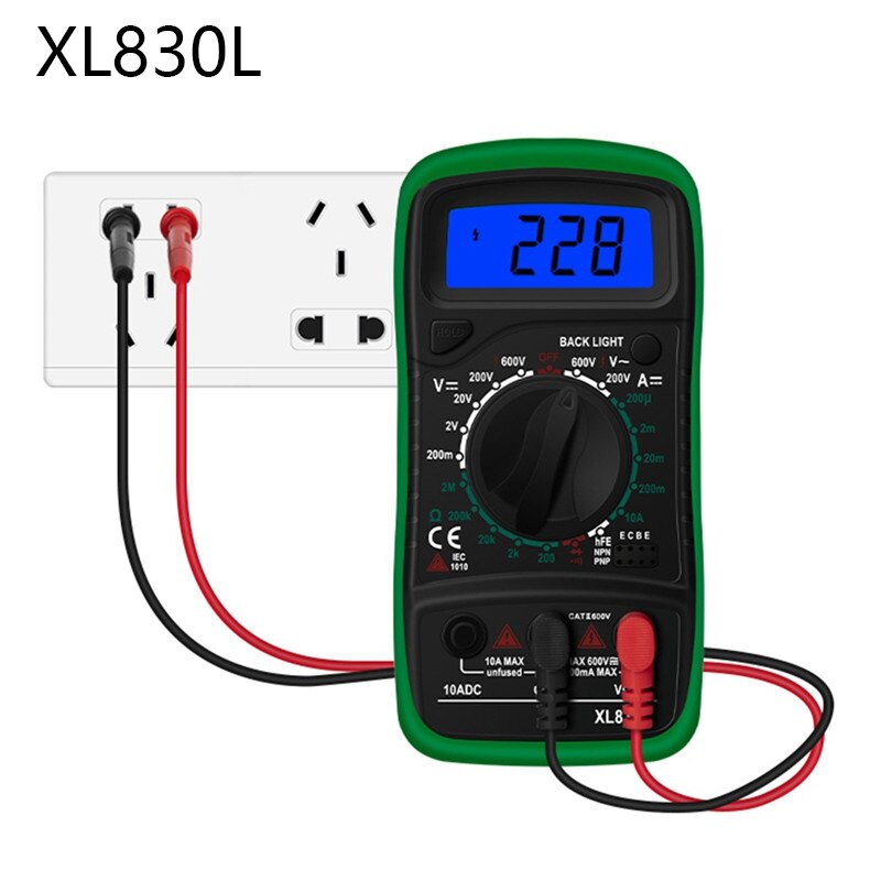 Portable Digital Multimeter Backlight AC/DC Ammeter Voltmeter Ohm Tester Meter XL830L Handheld LCD Multimetro
