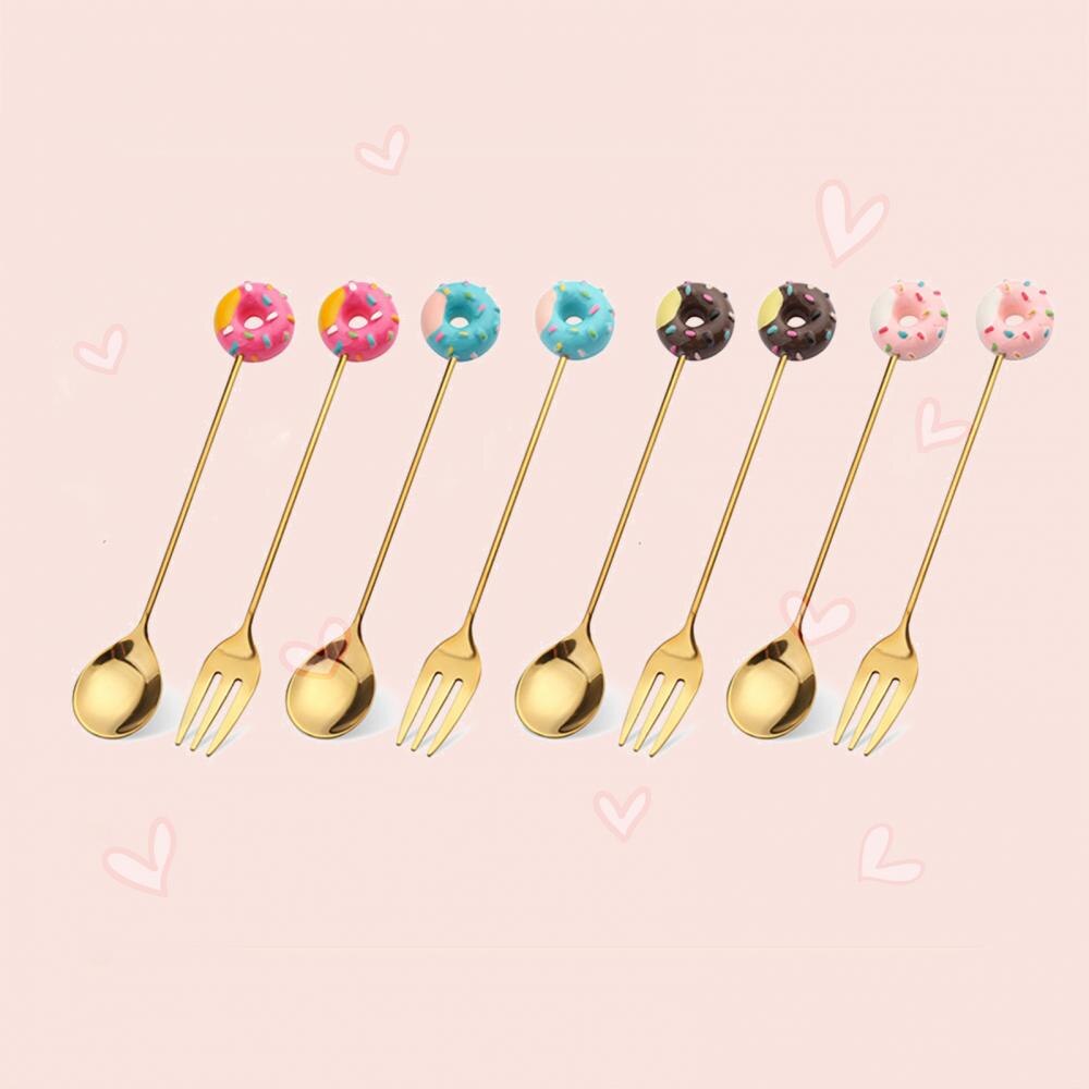 SALES! Cute Stainless Steel Cartoon Kid Spoon Donut Coffee Fork Dessert Tool