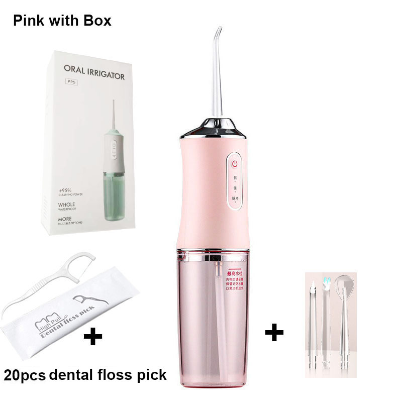 Vanntett munnskylling dental vannstråle vannflosser waterpik usb oppladbar vanntråd 300ml vanntank tennerenser: Rosa med eske
