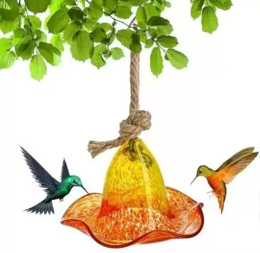 Comedero para pájaros, decoraciones para jardín, comedero para pájaros para jardín, molibrí al aire libre, comedero para pájaros salvajes: Oro