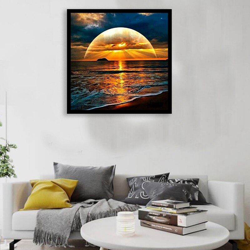 DIY 5D Seaside Sunset Diamond Painting Set Crystal Diamond Embroidery Paintings Arts for Home Wall Decor Adults and Kids