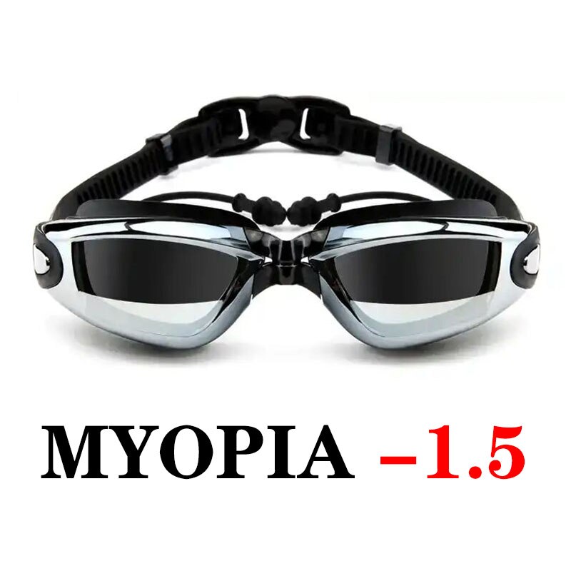 Óculos de natação ótico para homens e mulheres, óculos de grau para miopia para piscina, profissional, à prova d&#39;água, óculos de grau para mergulho adulto: Myopia Black -1.5