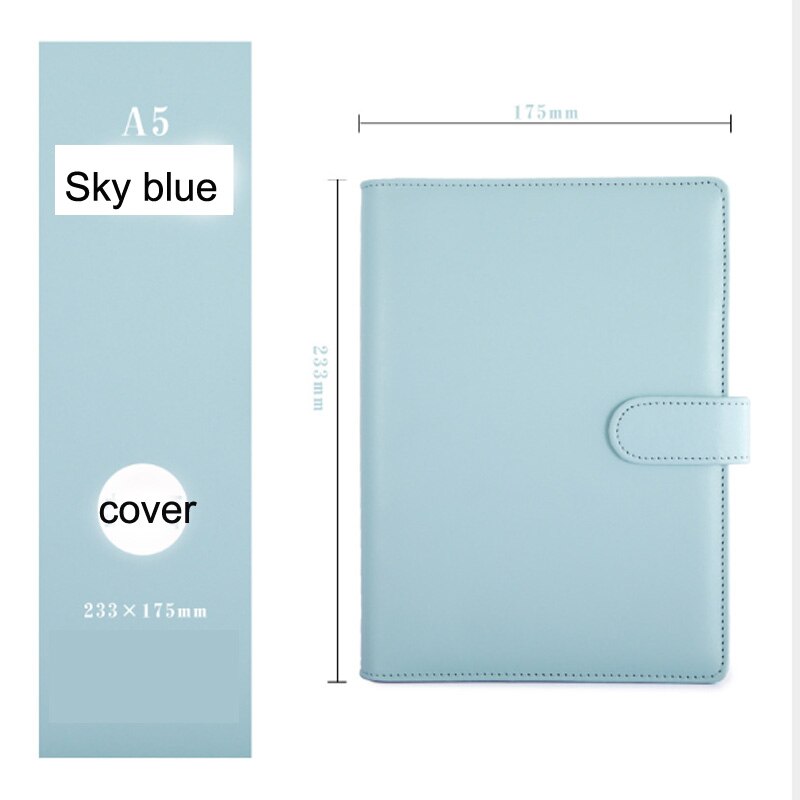 A5 a6 macarons søde notesblok metal løv-blad dagbog planner notesbog med indre sider koreansk papirvarer håndbog: A5 himmelblå