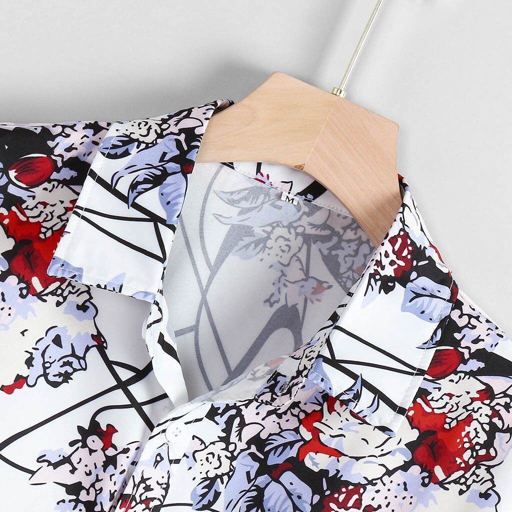 Zomer Mannen Shirts Hawaiian Shirt Top Blouse Mannelijke Kleding Bloemen Shirt Casual Gedrukt Down Korte Mouw Рубашка
