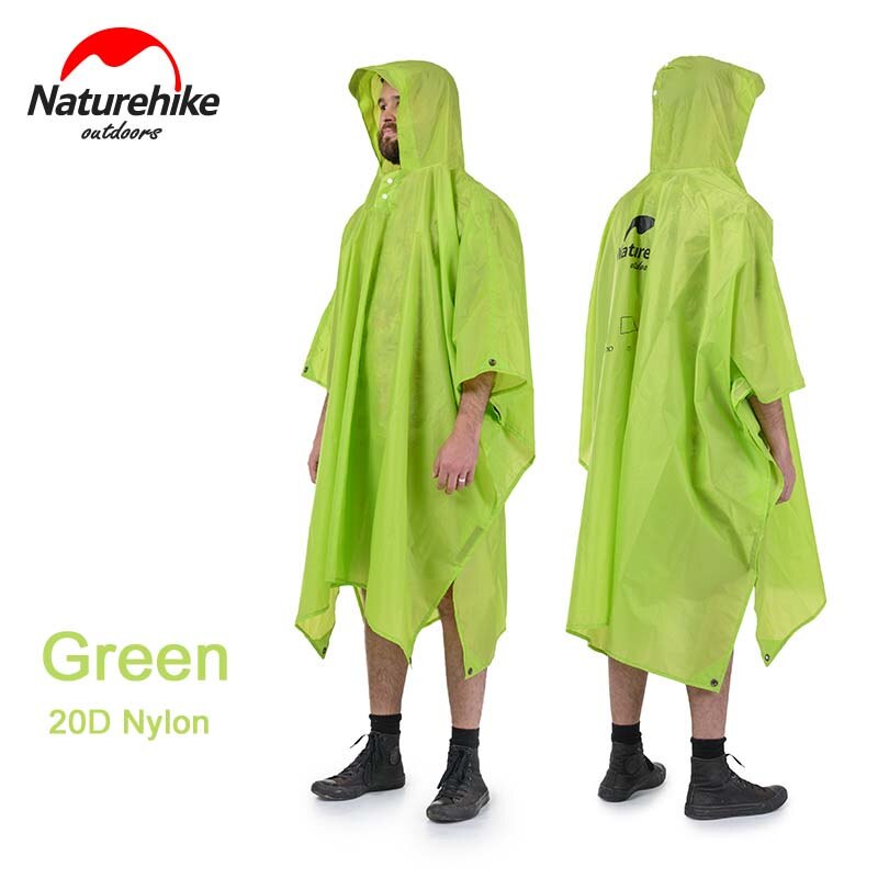 Naturehike Single Person Poncho Raincoat Backpack Cover Outdoor Awning Camping Mini Tarp Sun Shelter 20D Silicone 210T Taffeta: 20D Green