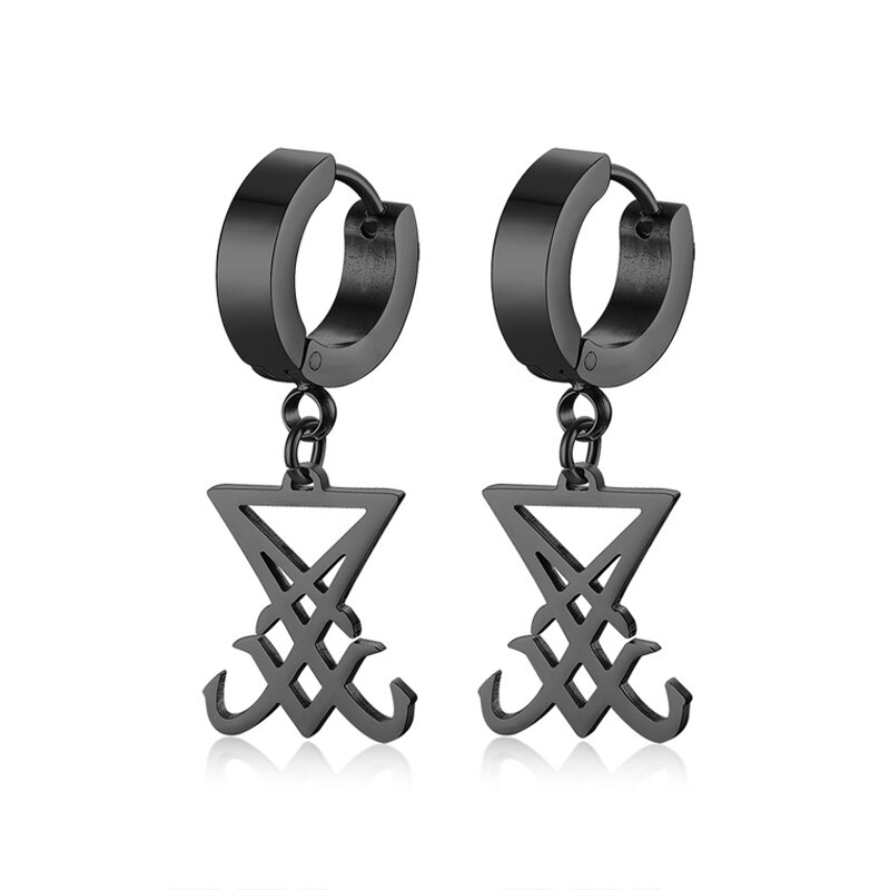 Black Punk Stainless Steel Women Men Hoop Earrings Small Trendy Round Cross Pendants Jewelry Accessories Earrings: Style 41