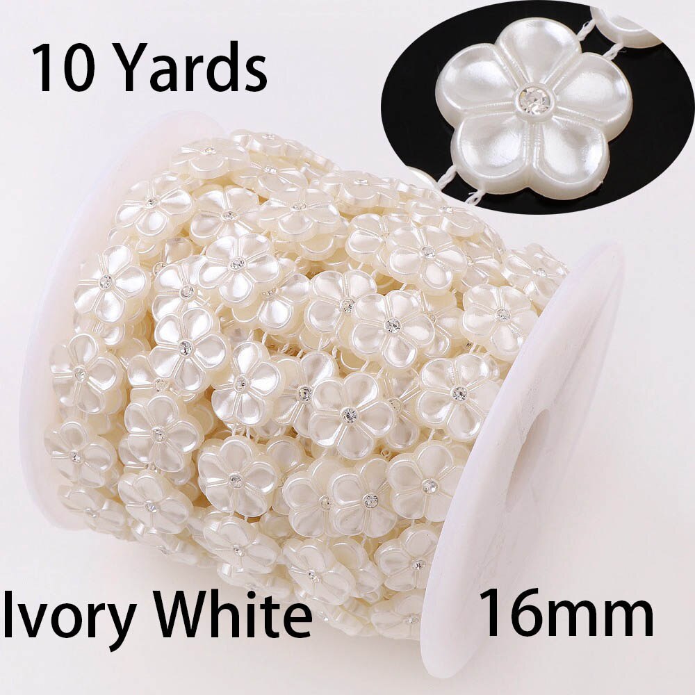 1 rulle pärlkedja 10 yards blomma form abs plast strass smycken kedjor bröllopsklänning hantverk kvinnor kläder material: Aa264