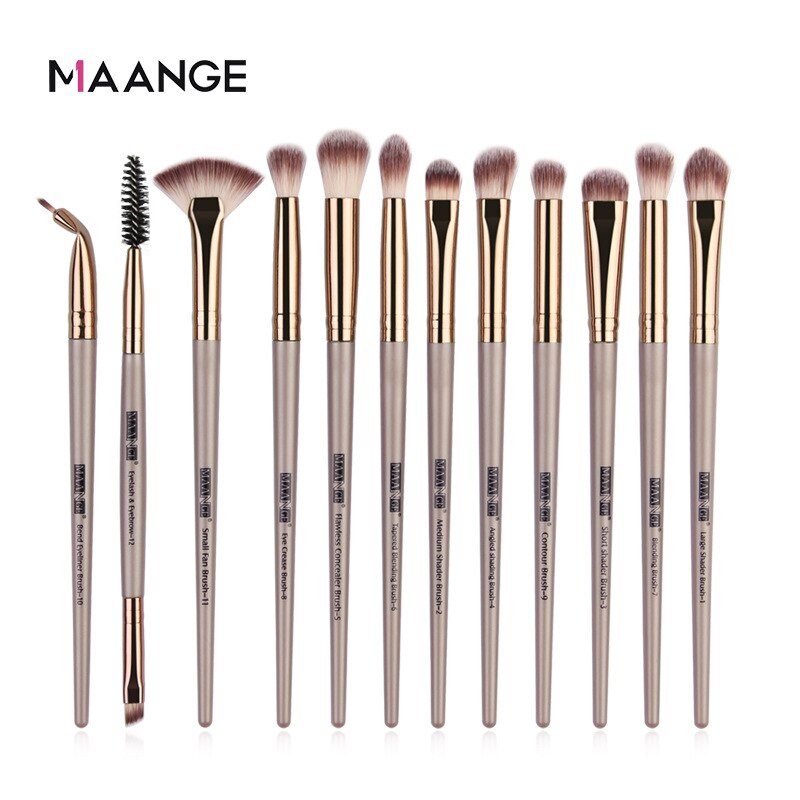 1 12 Stks/partij Make-Up Kwasten Set Oogschaduw Borstels Blending Eyeliner Wimper Wenkbrauw Borstels Voor Make-Up Brochas Maquillaje: GrayGold