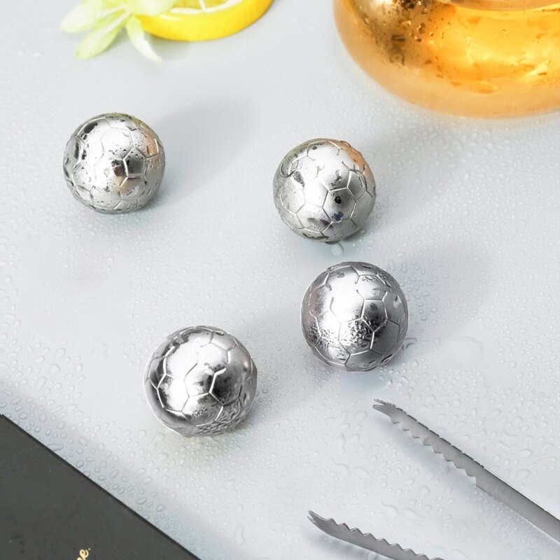 Round Sphere Soccer Ball Ice Cube Molds Stainless Steel Ice Cubes Reusable Bar Whiskey Beverage Cooler Chilling Stone Drinking