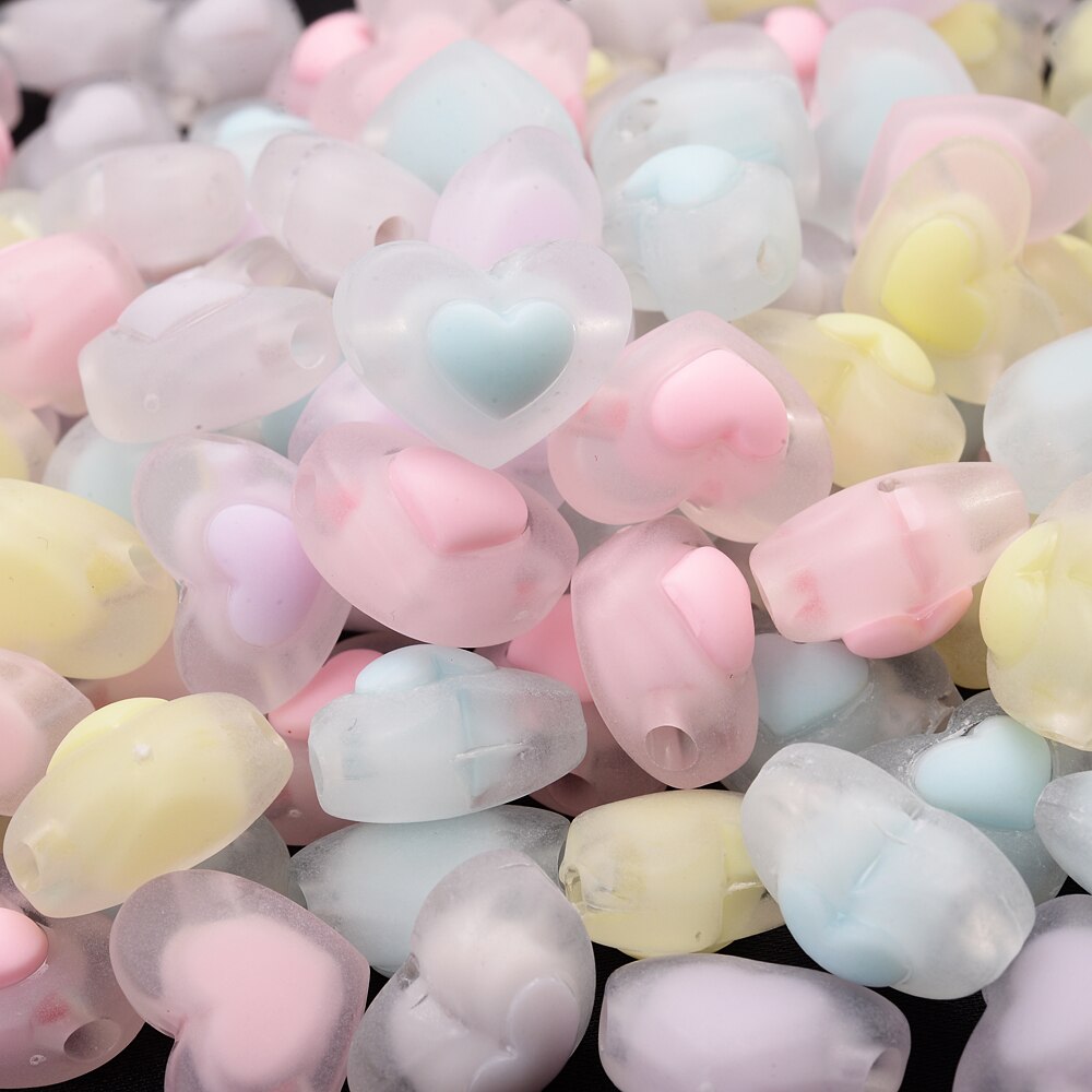 30 stk 17mm matte hjerte akryl perler slik farve gelé løse perler til armbånd smykker fremstilling af gør-det-selv håndlavet tilbehør: Blandet