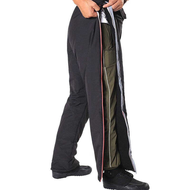 Pantalones de algodón para pesca al aire libre, ropa exterior holgada y cálida de lana, impermeable, con doble cremallera, para invierno: XL