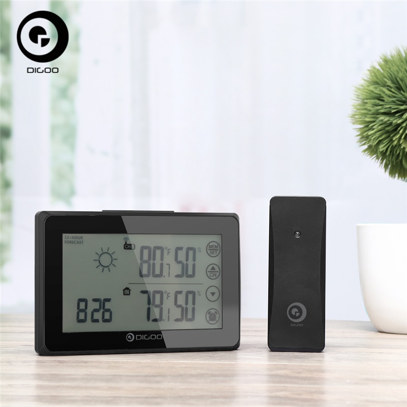 DIGOO-Alarma de estación meteorológica DG-TH0340, reloj con pantalla táctil de 12/24h, predicción de temperatura, alarma de humedad