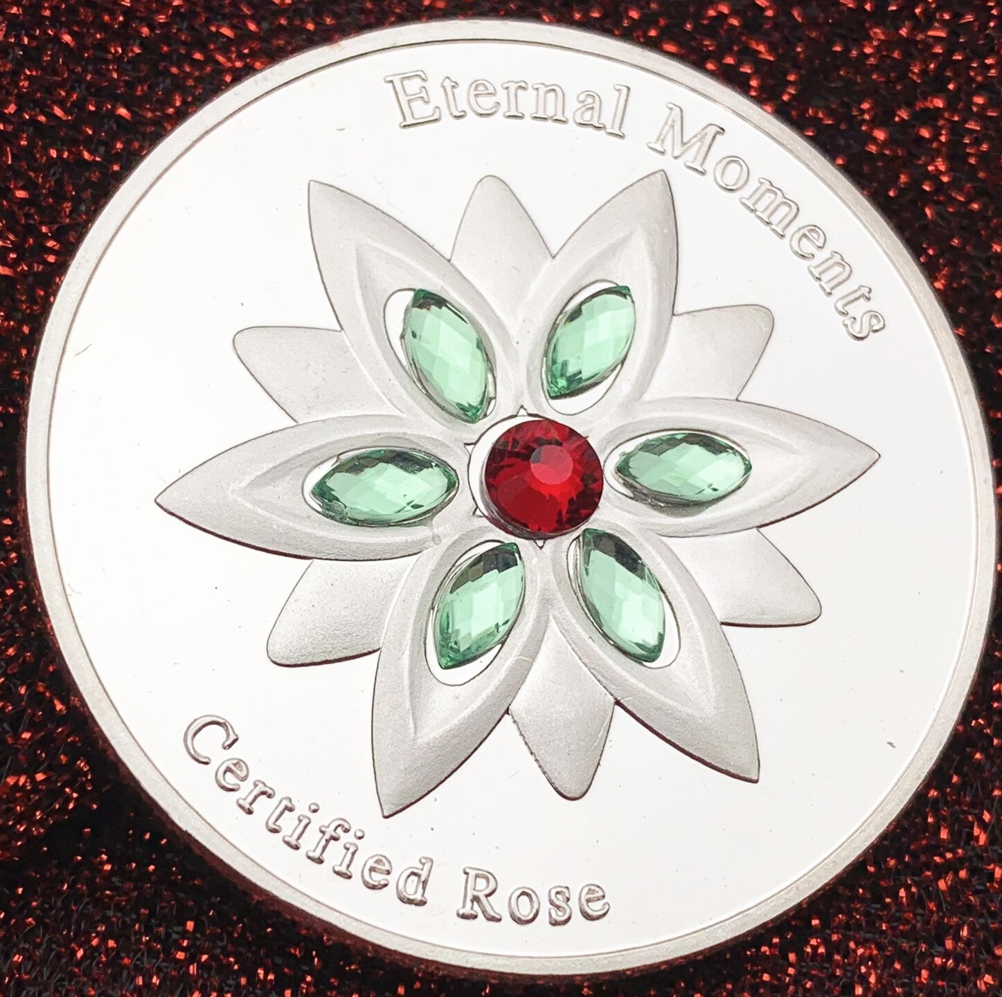 Eeuwige Momenten Rose Edelweiss Zilveren Kleur Met Diamant Herdenkingsmunt Valentijnsdag Huwelijk Bruiloft Souvenir