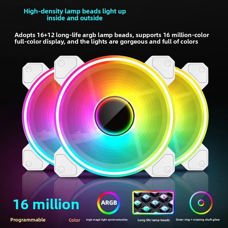 Ventilador de refrigeración silencioso de 12cm para ordenador de escritorio, ventilador de refrigeración con espejo de iluminación colorido RGB para caja de ordenador, accesorios para equipos de motocicleta