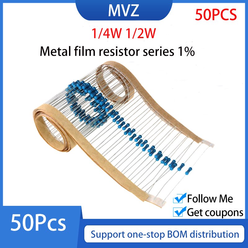Metal film resistor series 1% 1/2W Watt 270K 300 330 360 K 390 430 470 510 KR 560 620 680Ohm 750 820 910 KOhm 1M 1.2M 1.5M 1.8M
