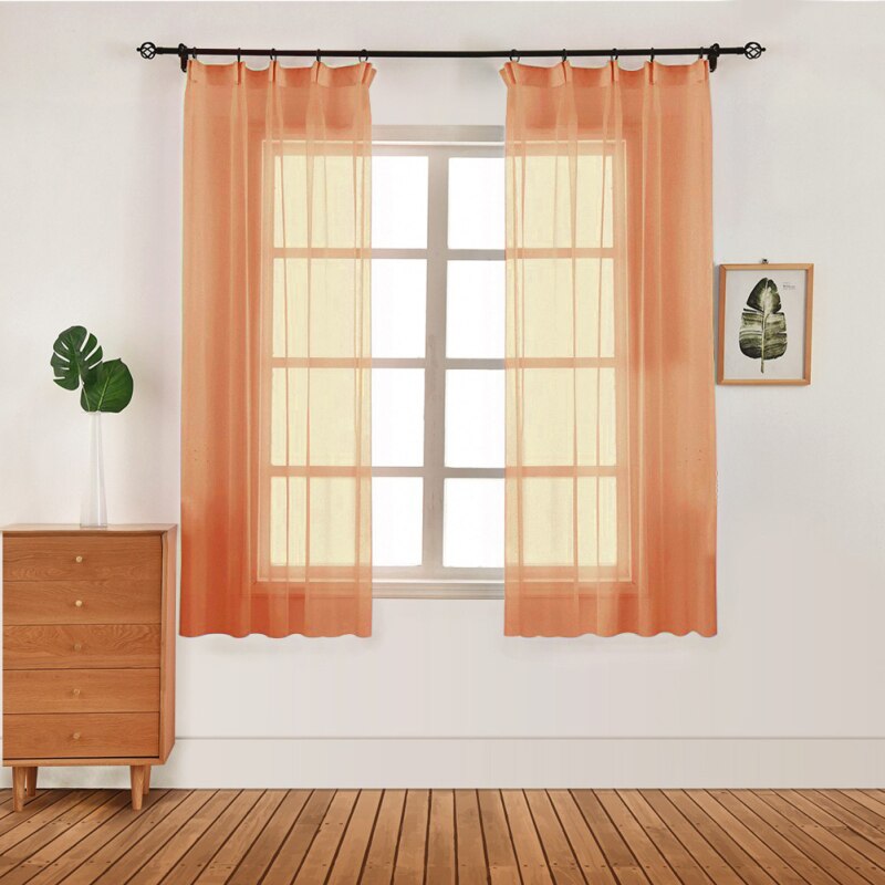 100 x 130cm vindue tyl gardin hvid / pink / grøn voile vinduesgardiner gardin indbygget reb almindelige hvide persienner til hjemmet: Orange