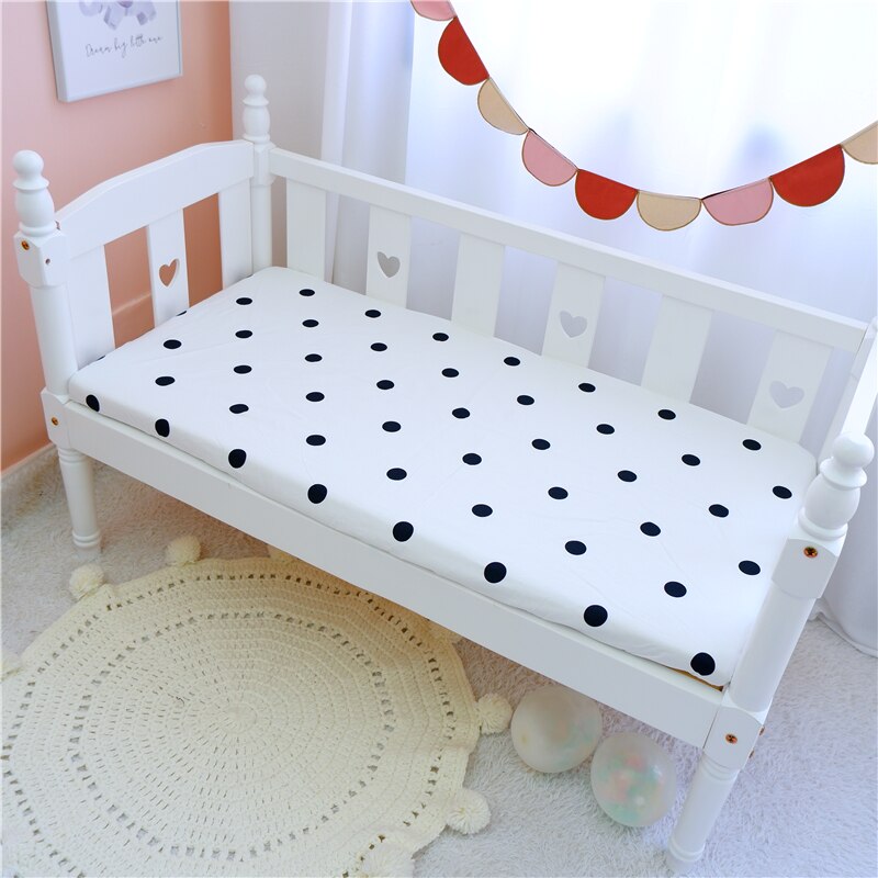 Baby bomuldssengetøj lagen sengetæppe barneseng seng krybbe madrasbeskytter sengetæppe 130*70 cm: Blå bølget