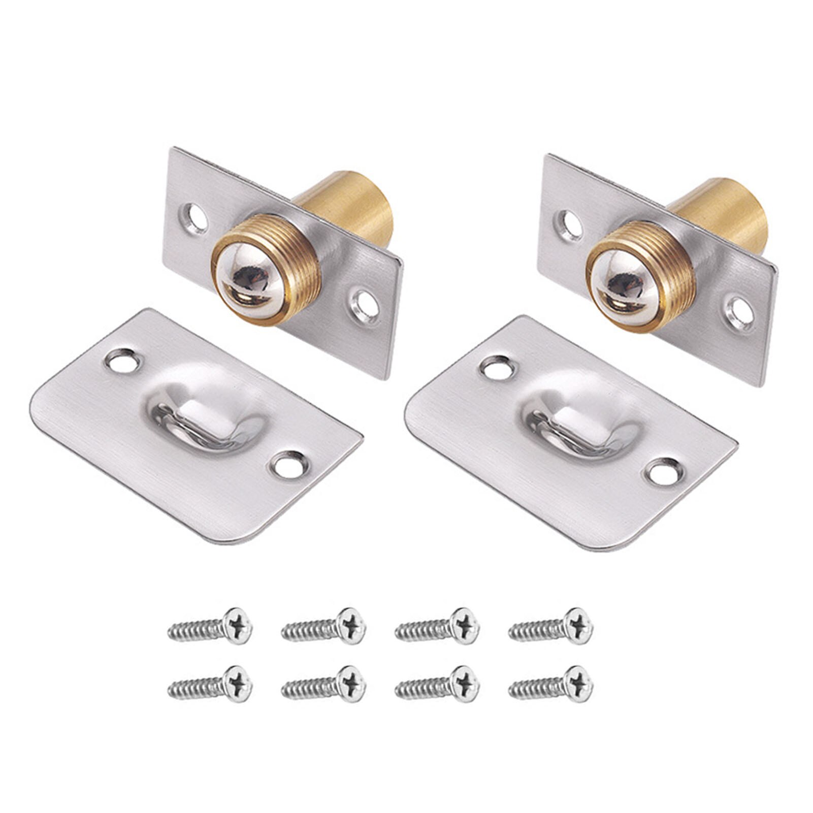 2pcs/set Brushed With Strike Plate Home Cabinet Stainless Steel Durable Hardware Kitchen Latches Closet Door Ball Catch