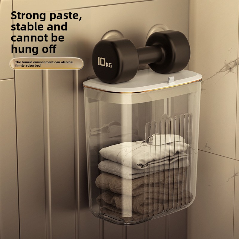 Luxe aan de muur gemonteerde wasmand, zonder boren, hangende mand voor vuile kleren met deksel voor badkamer/slaapkamer, transparante opbergbak