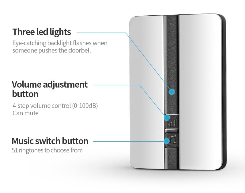 Wireless Doorbell Waterproof Self-powered Smart Door Bell Home No Battery Required Cordless Ring Dong Chime timbre calling