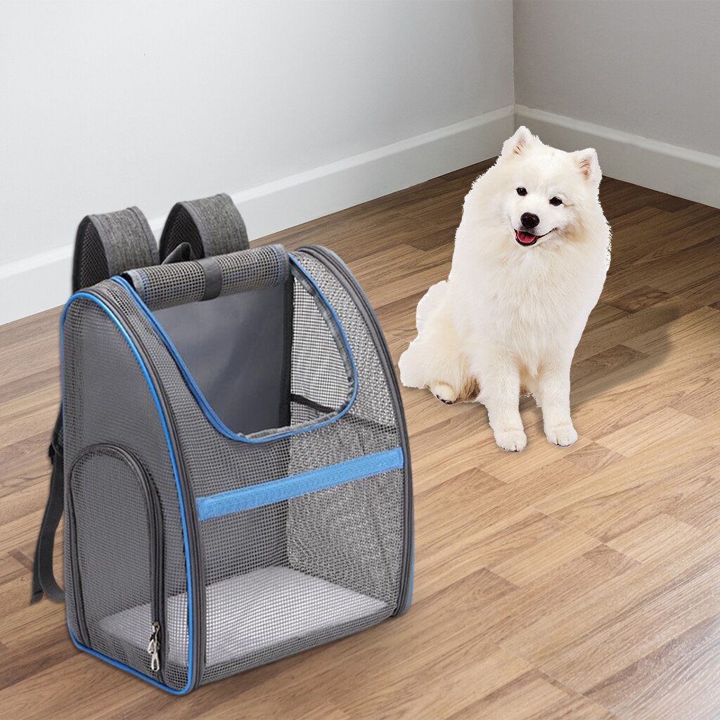 Large Pet Carrier Backpack Portable Cat Dog Travel Bag Breathable Rucksack: Gray-Blue