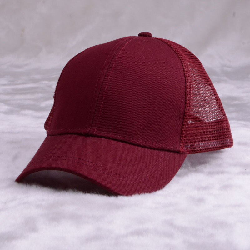 Paardenstaart baseballpet messy knot pet knot hoed damespet zwart roze witte baseballpet mesh zwarte dad hat voor vrouwen: Bordeauxrood