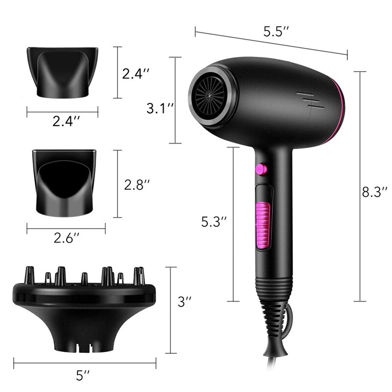 Hårtork med diffusor ionic  , 2400w,  lätt kompakt resefön, portabel liten hårtork eu plu