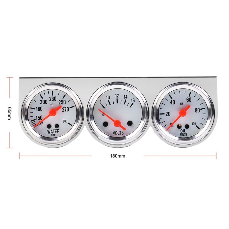 12V Triple Gauge Kit Three in One 2 Inch 52mm Mechanical Shell Water Temperature Oil Pressure Voltage Triple Meter