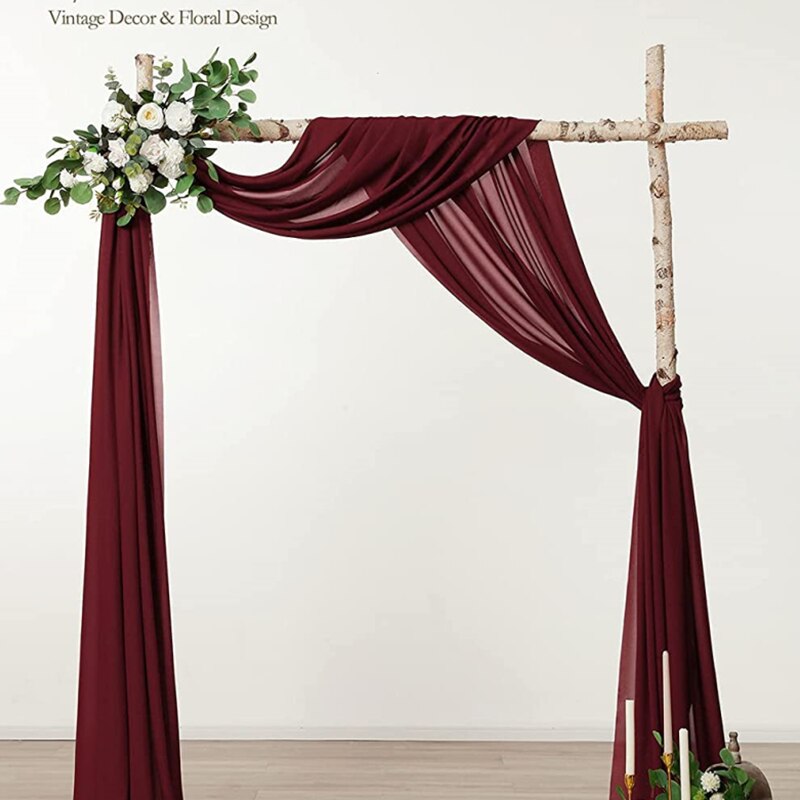 20FT Hochzeit Arch Drapieren Chiffon für Fotografie Chiffon Hochzeit Vorhänge Chiffon Stoff Kulissen Für Wohnzimmer: 1PC-Burgundy