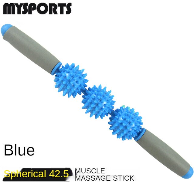 Yoga massage stick roller muscle relaxation shaft spiked club massage roller rolling leg stick fitness stick fascia Rod: 3 balls Blue