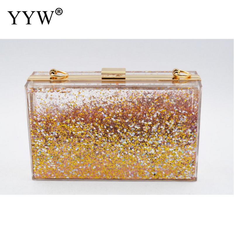 Bolso de mano de acrílico transparente con brillo para mujer y niña, caja de mano con lentejuelas, colorido, para de noche, boda, brillante: champagne