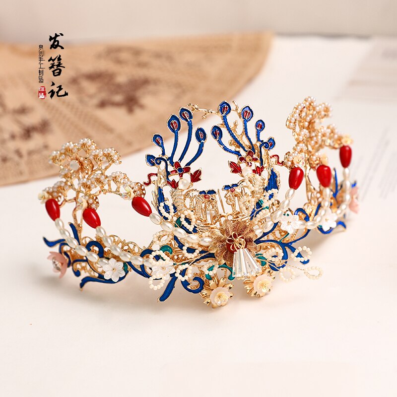 Hanfu tocado mujer antigüedad precioso Phoenix Crown accesorios para el cabello conjunto Kanzashi paso sacudida perla borla adornos para el cabello: Phoenix Crown