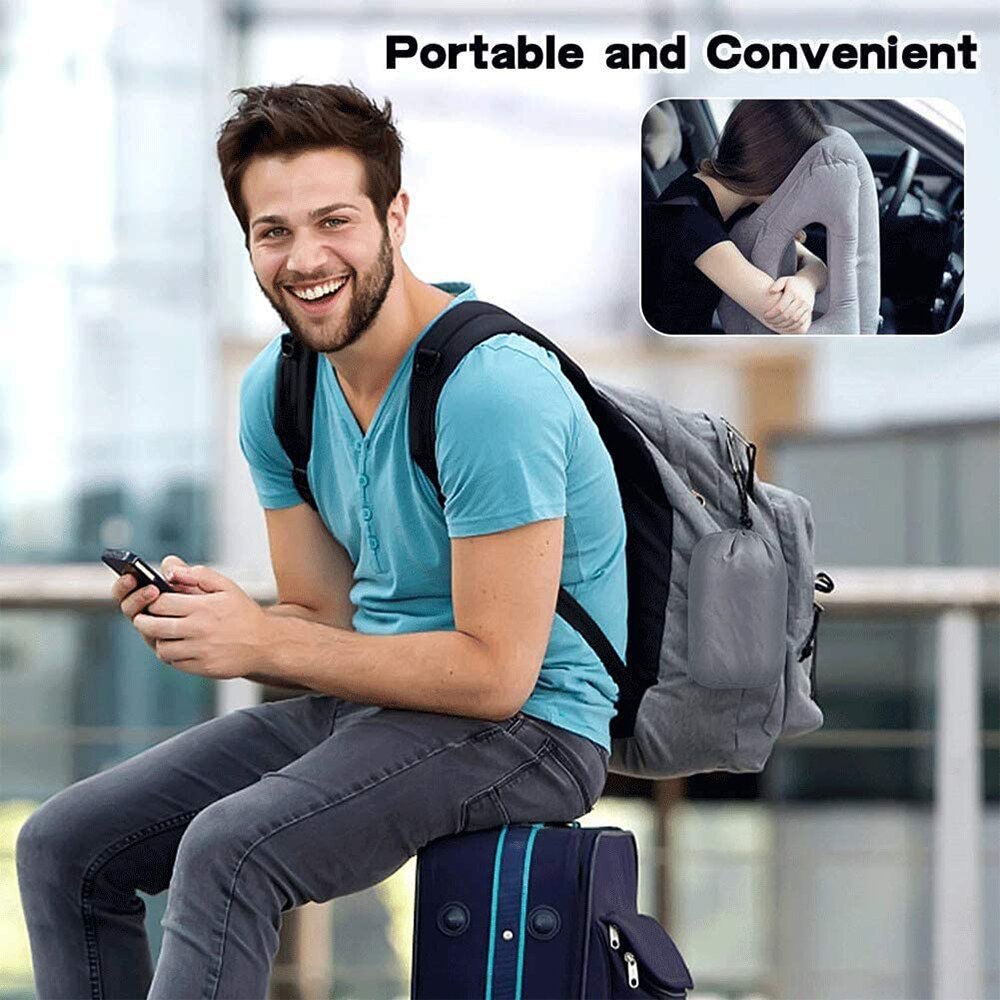 Inflatable Travel Pillow Portable Multifunctional Neck and Head Support Lap Pillow for Airplanes Trains Buses Office Napping