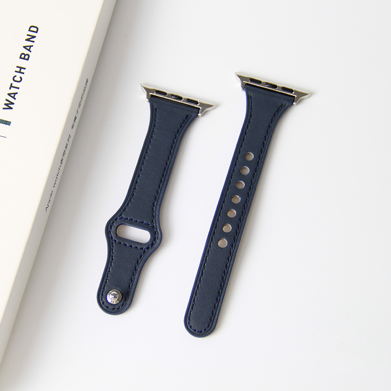 Thin Leather Strap for Apple Watch Band 10 9 8 42mm 46mm 41mm 44mm 45mm 38/40mm Women Watchband Bracelet Belt iWatch 7 se 6 5 4: Donkerblauw Zwart / 14mm