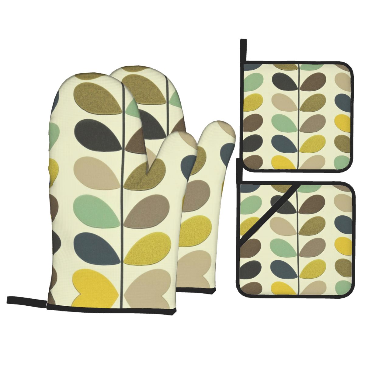 Orla Kiely Oven Mitts and Pot Holders 4pcs Set Heat Resistant Style BBQ Kitchen Gloves for Cooking Baking Grilling Potholder: Blue