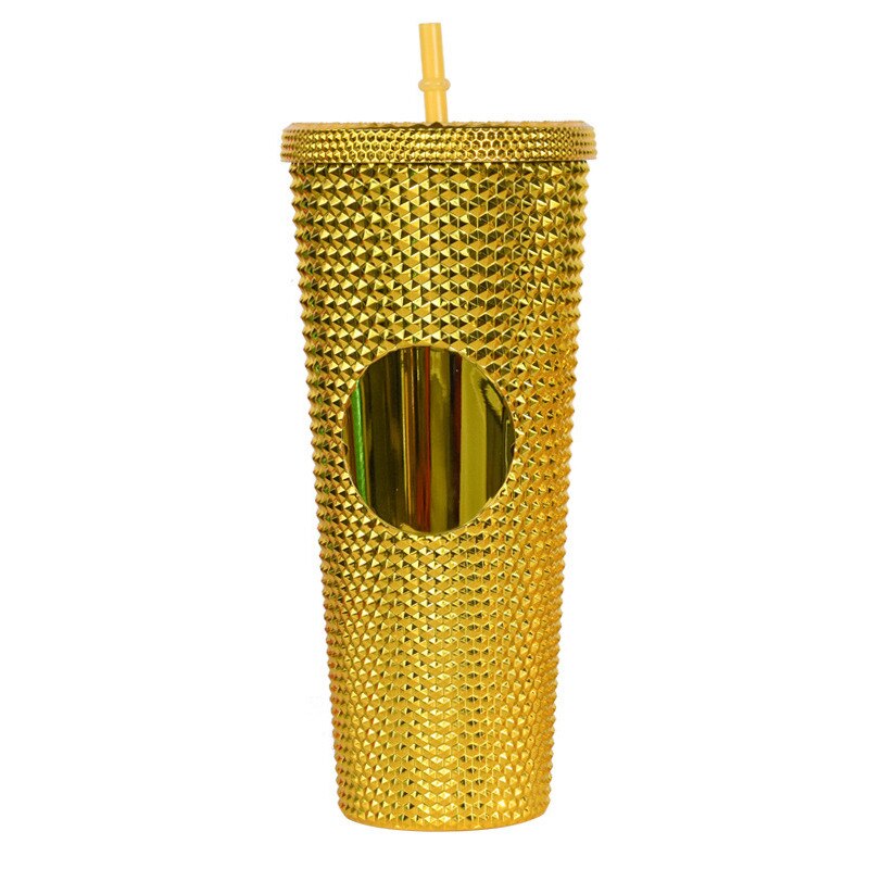 710ml Kaffee Tasse Sommer Kalten Wasser Becher Becher Tasse Mit Stroh Doppel Schicht Kunststoff Durian Diamant Strahlende Göttin tassen