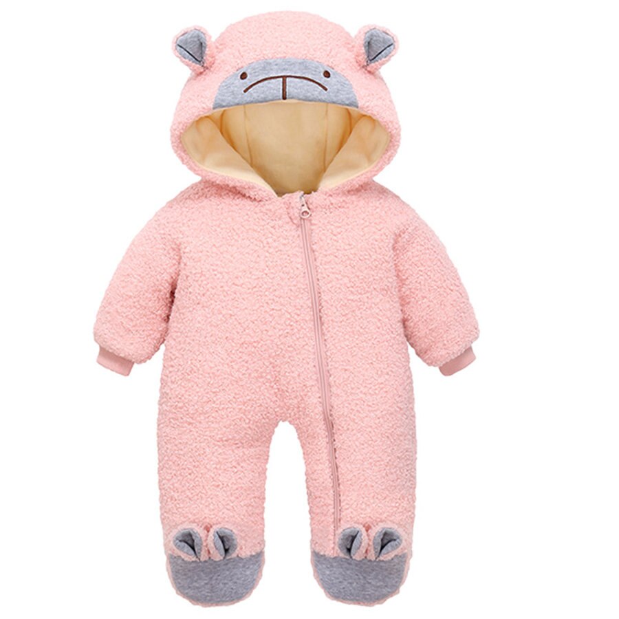 Winter Cartoon Beer Dikke Fleece Rompertjes Baby Boy 12M Tot 24M Leeftijd Hooded Flanel Jumpsuit Peuter Grijs Baby meisje Romper Met Oren: Roze / 12m
