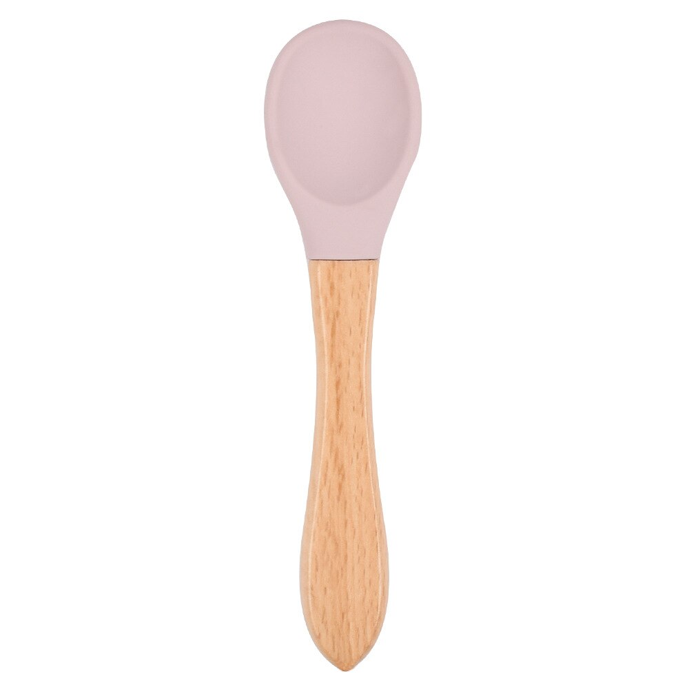 Baby Lepel Snoep Kleur Veiligheid Baby Leren Houten Lepel Antislip Zachte Siliconen Lepel Kinderen Kids Jongen Meisje Voedsel voeden Gereedschap: 26