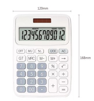 12 Digit Desk Calculator Large Buttons Financial Business Accounting Tool Big Buttons Battery Office Free 12 Pens and Notebook: White