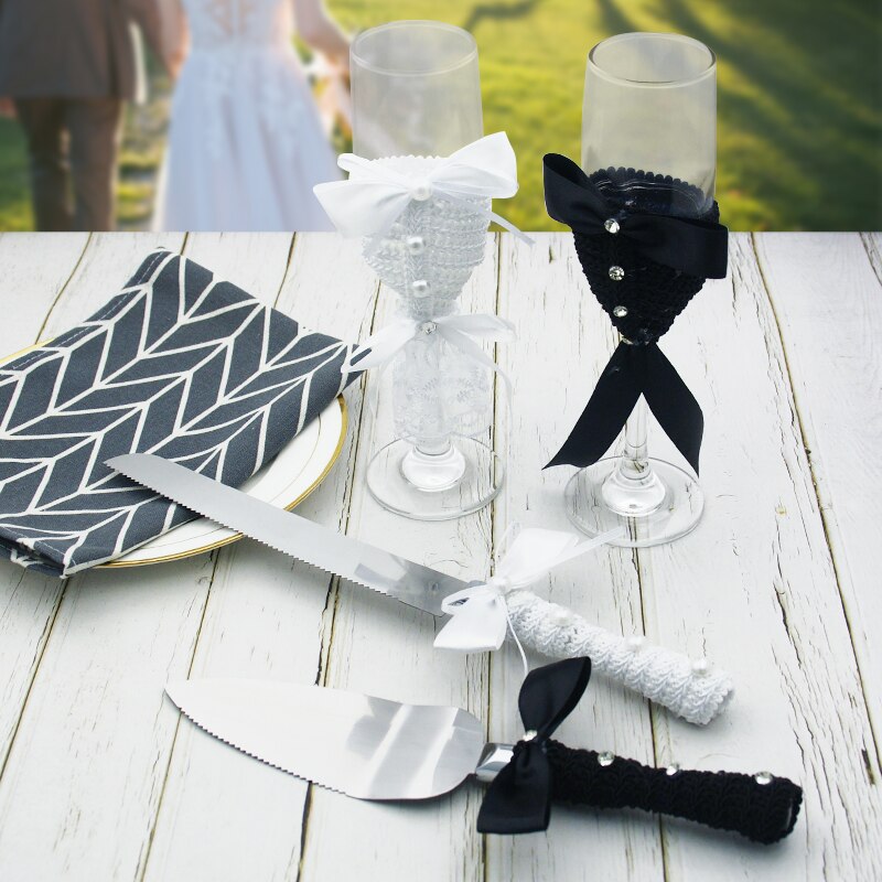 Bröllopstårta kniv spade glas vin koppar pizza server rostfritt stål romantisk blomma harts födelsedagsfest servis 4 st/set