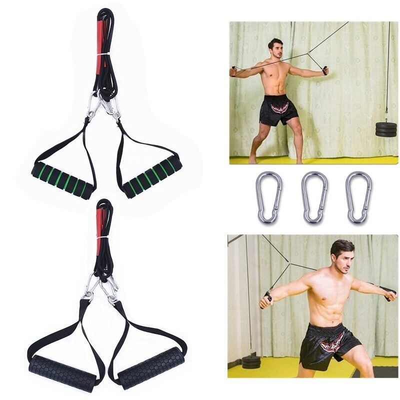 Multifunction Gym Cable Machine Handles Tricep Press Pulldown Attachment with Durable Heavy Double D-Rings Super Strong Webbing
