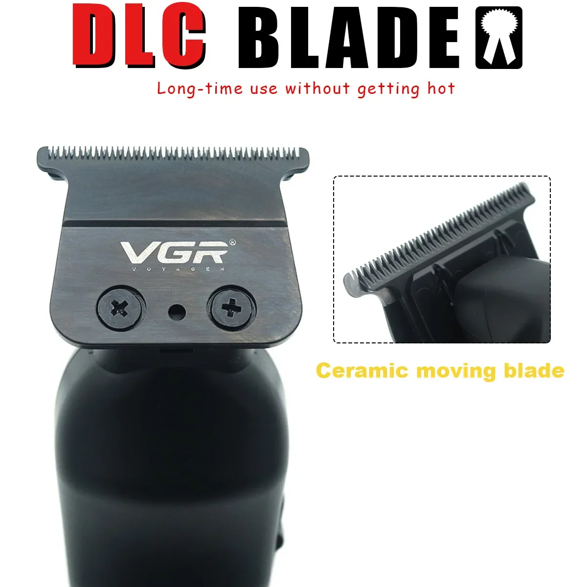 VGR V-995 tondeuse à cheveux professionnelle pour hommes DLC t-blade à faible bruit lame en céramique sans fil tête d'huile tondeuse à cheveux Machine de finition