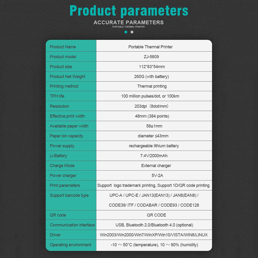 Wireless Bluetooth Receipt Thermal Printer Portable POS Printer For Restaurant Sales Retail 58MM