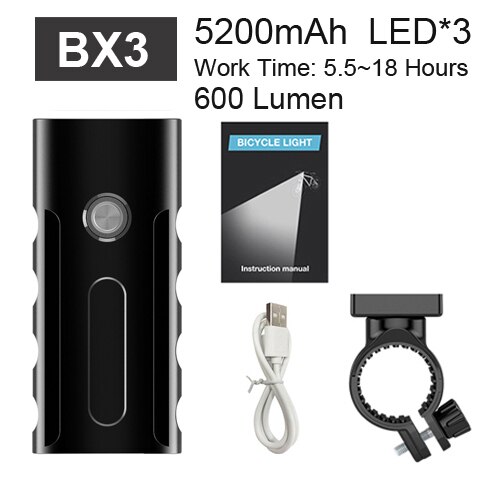 Newboler 5200 mah krachtige fietslamp 3 led aluminium usb fiets koplamp set regenbestendige mtb voorlamp fietslamp powerbank: Bx3